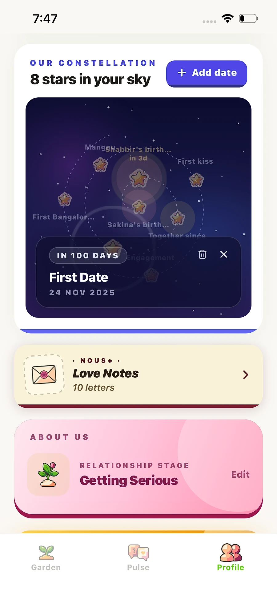Your constellation of shared dates and milestones