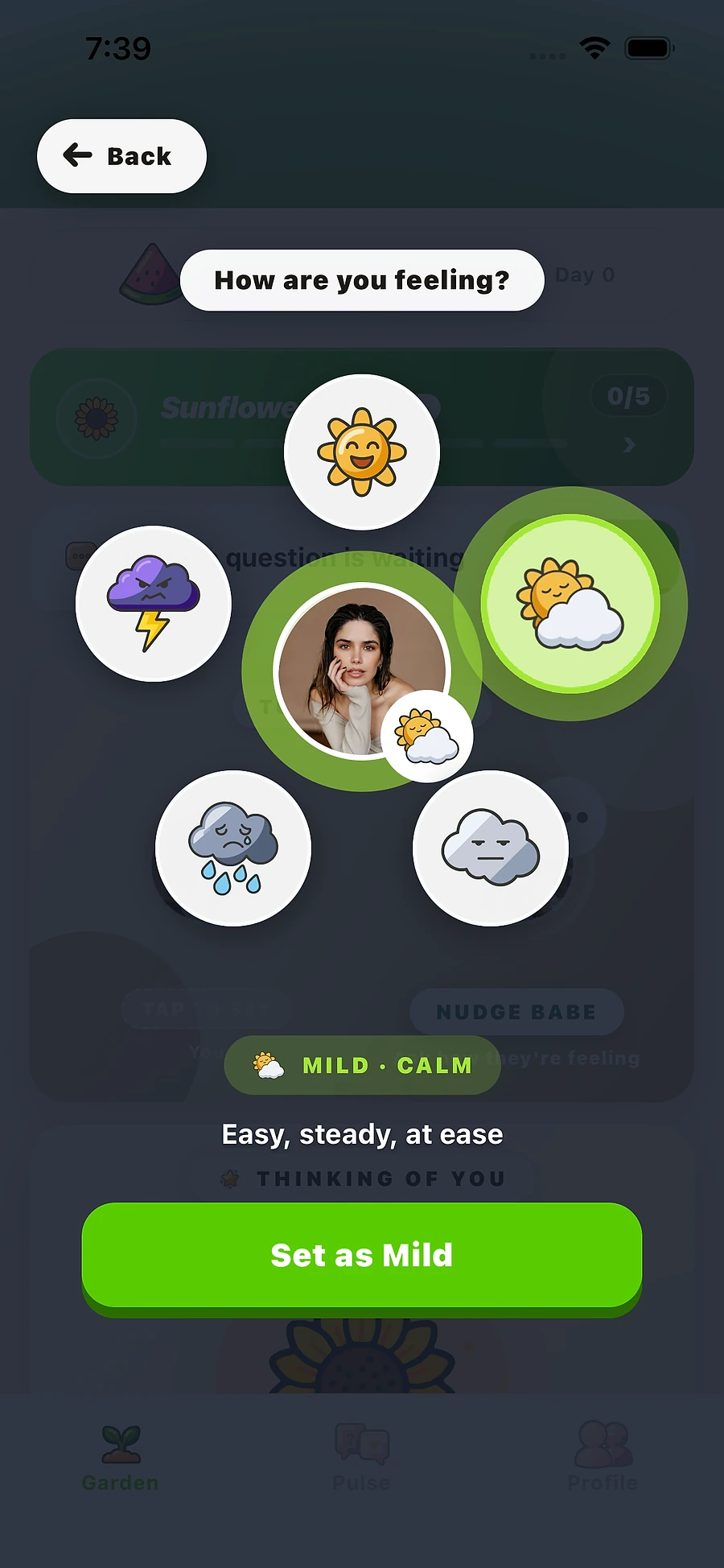 Picking today's mood from the five shared weather states